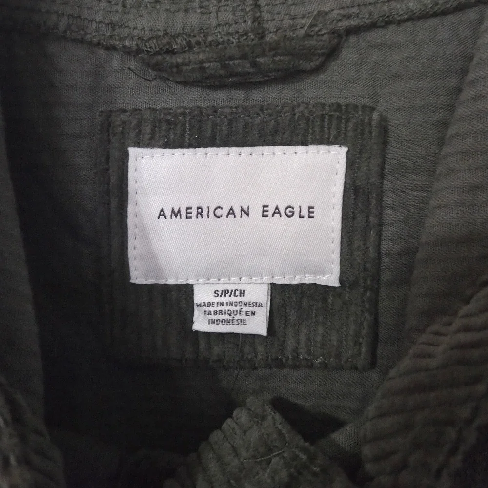 American Eagle Corduroy Hooded Pullover Sweatshirt Olive Green Women's Small S - Picture 2 of 5